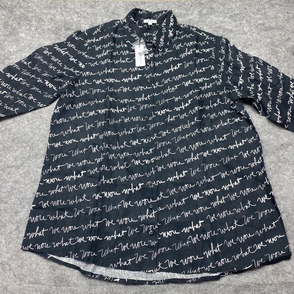 WeWoreWhat Black Scrip Print Cover Up Shirt Dress Small Linen New Beach Resort - Picture 2 of 12
